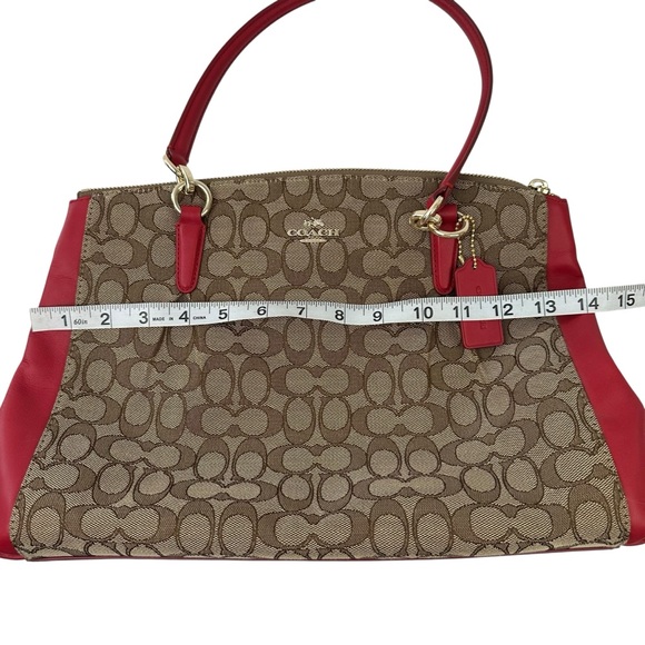 Coach Christie Carryall Double Zip Logo Bag Red Tan - Picture 14 of 16